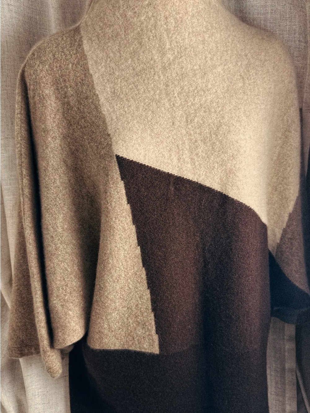 🤎 Privé Cashmere 100% Cashmere Color Block Mock Neck Sweater • L